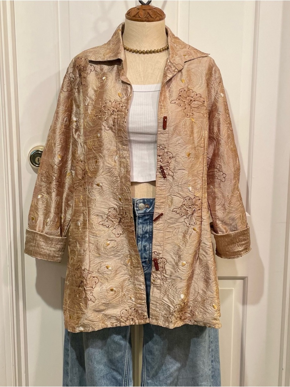 Embroidered Light Gold Silk-Blend Jacket